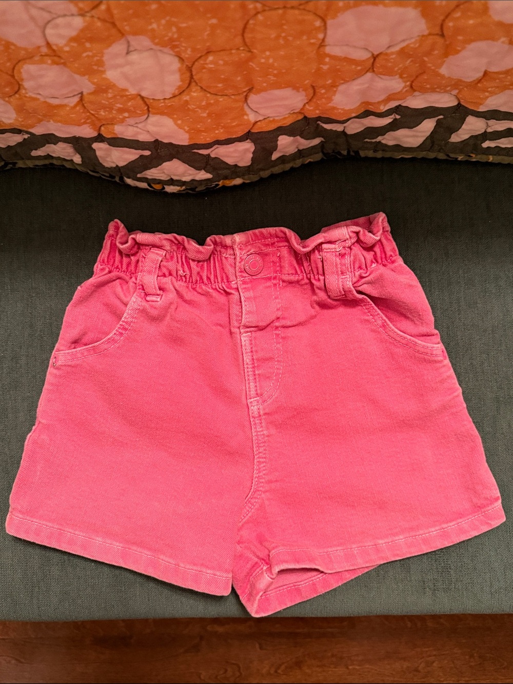 Zara Pink Paperbag Waist Denim Shorts
